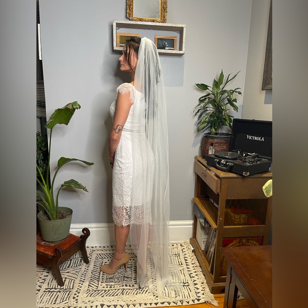 Cathedral veil -soft white English netting with metal comb